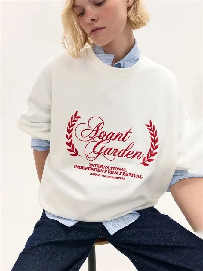 Faionable Casual losse ronde Ne bedrukte letter sweatshirt top dames comfortabele lange Sve Crew Ne Pendelen Sle