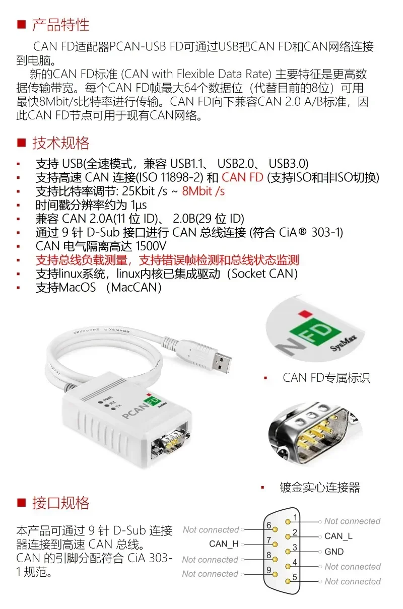 

CAN FD Analyzer P USB to Compatible with PEAK IPEH-004022 Support Inca