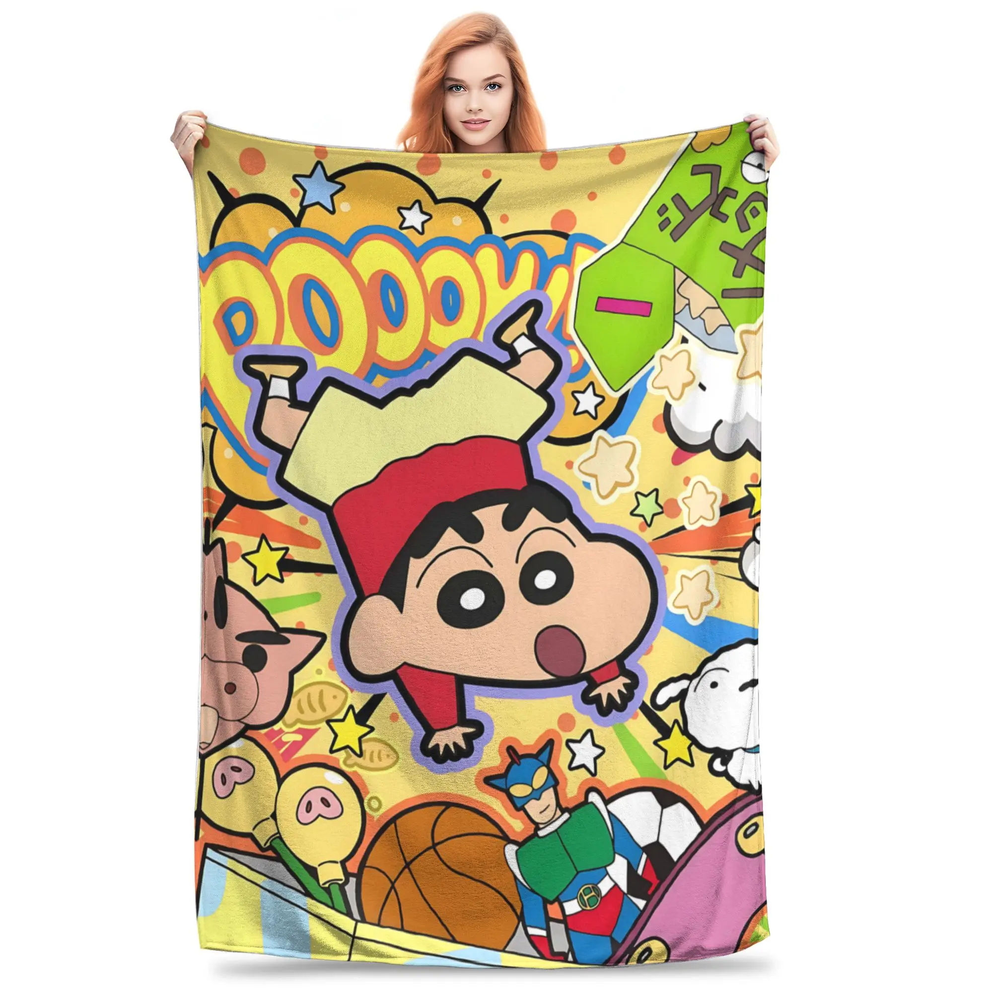 1PC home Cutecore Room Decor Crayon Shin chans Blanket Throw Blanket  Novelty Warm Blanket All Season