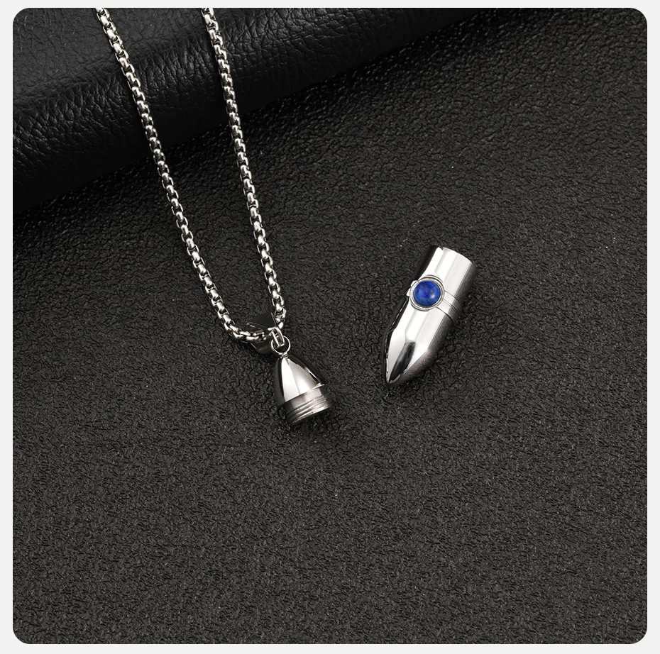 Vnox Herren-Halskette mit Kremationsanhänger für Asche, Edelstahl-Anhänger mit Naturstein, Gothic-Kettenhalskette für Biker – Detail 6