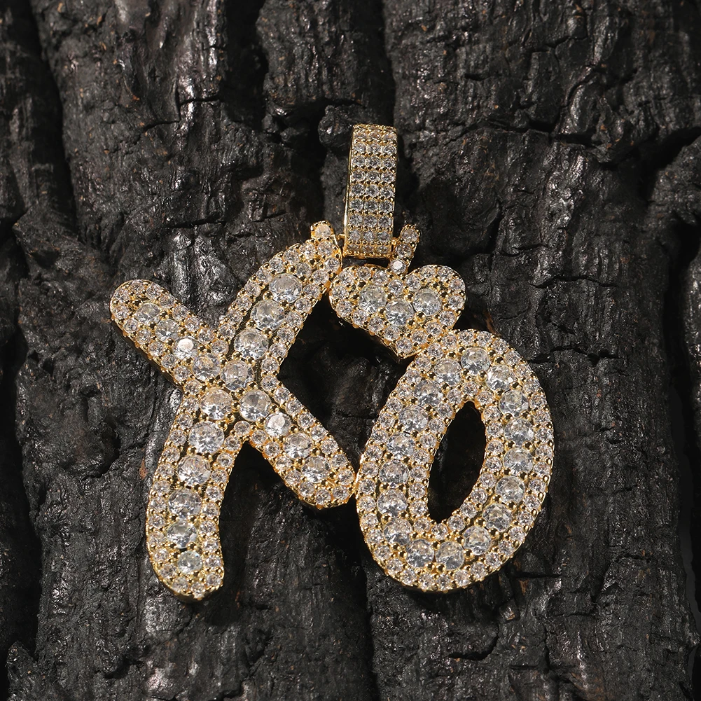 THE BLING KING Iced Out Cluster Hugs Kisse Xo Charm Pendant Micro Paved Out CZ Pendant Necklace For Gift Hiphop Jewelry