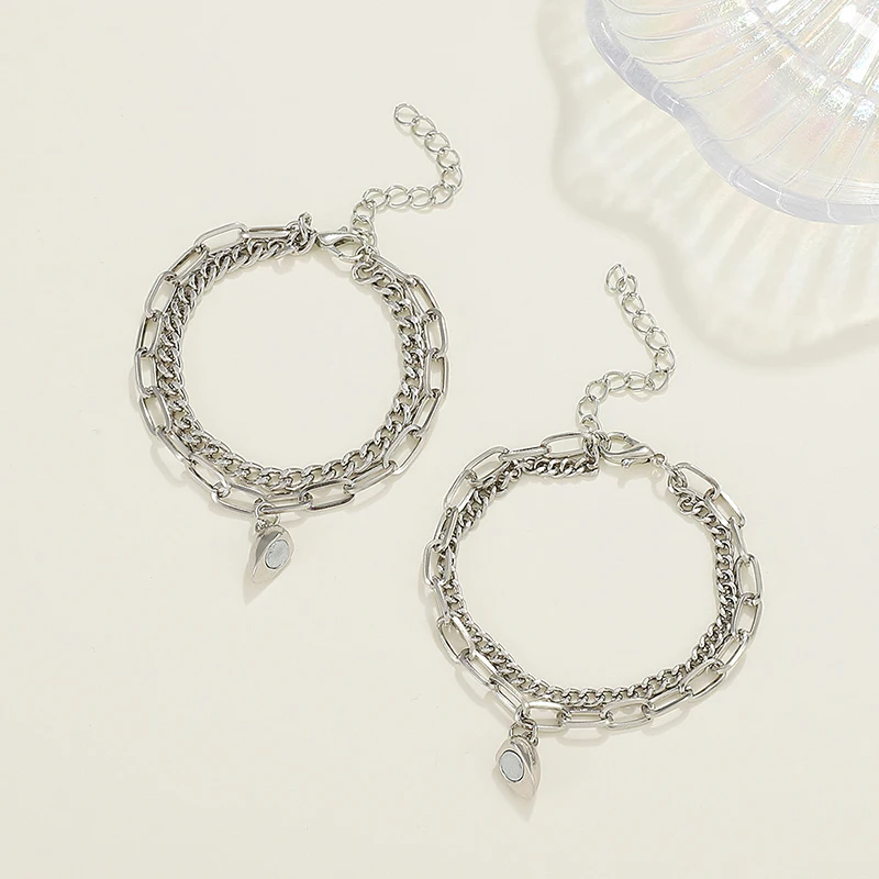 JWER الفولاذ المقاوم للصدأ موضة رومانسية ضربات القلب سوار مغناطيسي للأزواج شخصية المغناطيسي الحب سلسلة سوار مجوهرات #5