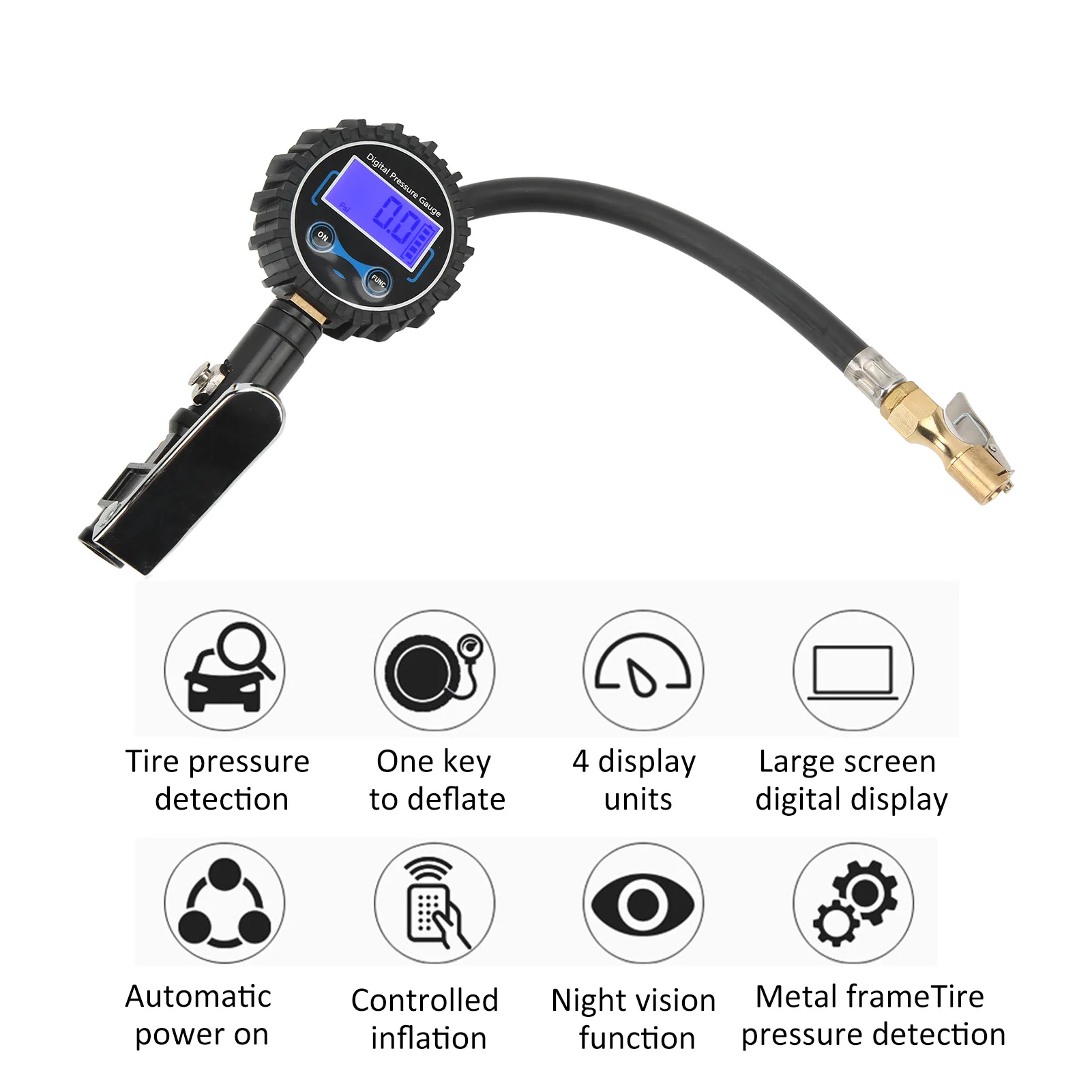 Tire Pressure Gauge Automatic Off Easy Read Universal 4 Pressure Units Digital Tire Inflator for Motorcycle Car Van Truck Bus