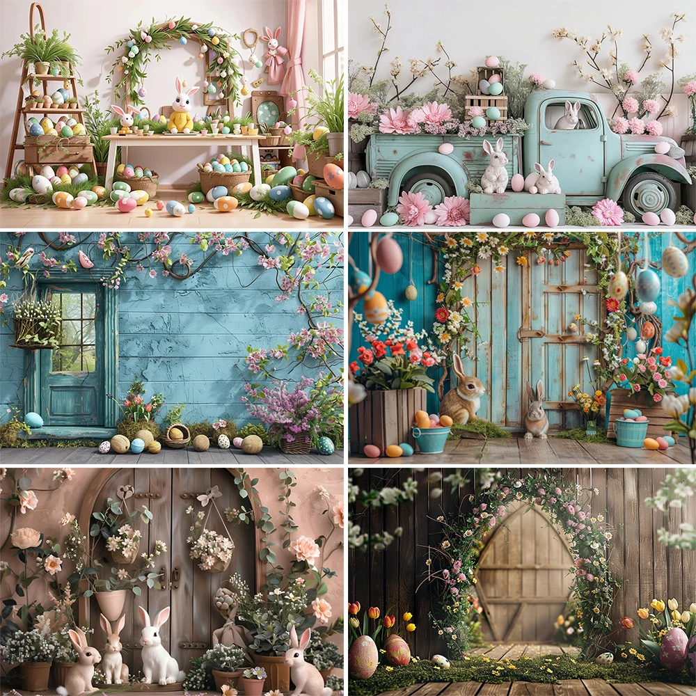 Mocsicka Easter Garden Background Photography Spring Kids Baby Birthday Photo Backdrops Garden Flowers Eggs Decor Photo Studio