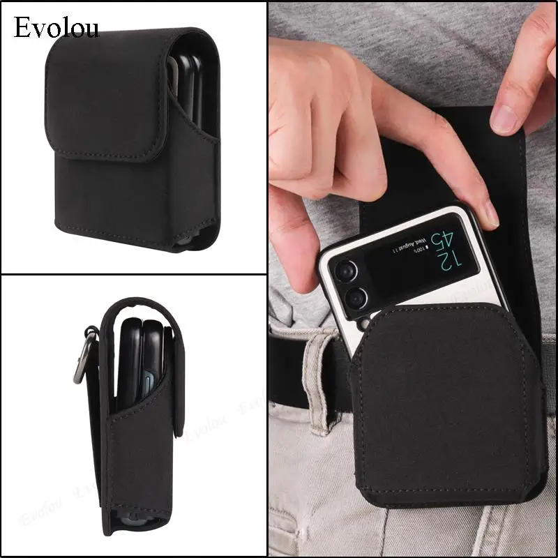 

Nylon Cloth Holster Case For Motorola Razr 70 Ultra Razr Ultra 2026 Razr Plus+ Belt Clip Card slot Leather Waist Bag Phone Pouch