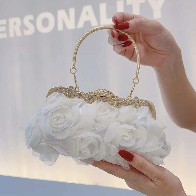 Chiffon flower dinner champagne women's cheongsam dress  chain banquet bag, handbag. - view 2