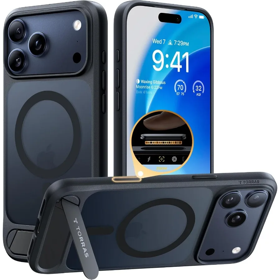 

Защита от падения в стиле милитари с сильной магнитной бесшовной подставкой для iPhone 17 Pro Max, чехол, подходящий для MagSafe, прочный, регулируемый