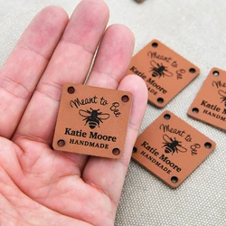 Leather Labels, Sewing Tags, Genuine Leather Knitting Labels, Tags For Handmade, Square 1.18x1.18 Inches, Laser Engraved, D576