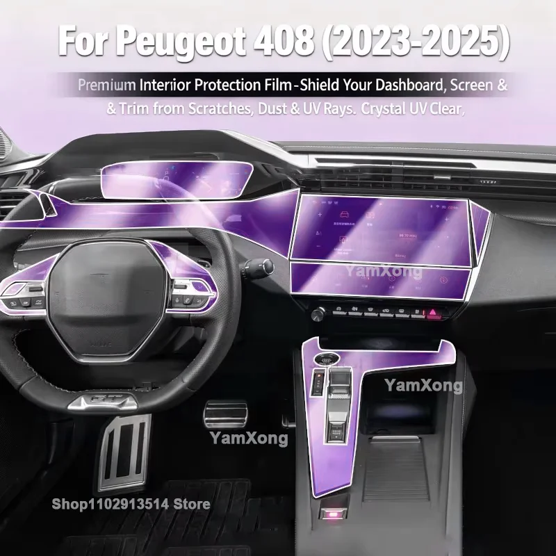 

HD Clear Protective Film Kit For Peugeot 408 2023-2025 Interior Dashboard Center Console Screen Cover Anti Scratch Car Stickers