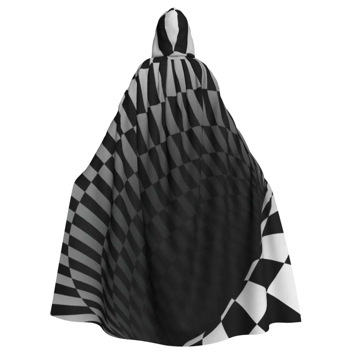 Geometric,And Illusion 3D Monotone Mystery Vortex Hooded Cloak Halloween Party Cosplay Woman Men Adult Long Witchcraft Robe Hood