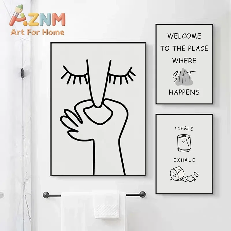 Abstract Humour Bad Smell Funny Bathroom Poster Black White Prints Canvas Painting Wall Art Pictures WC Toilet Room Decor