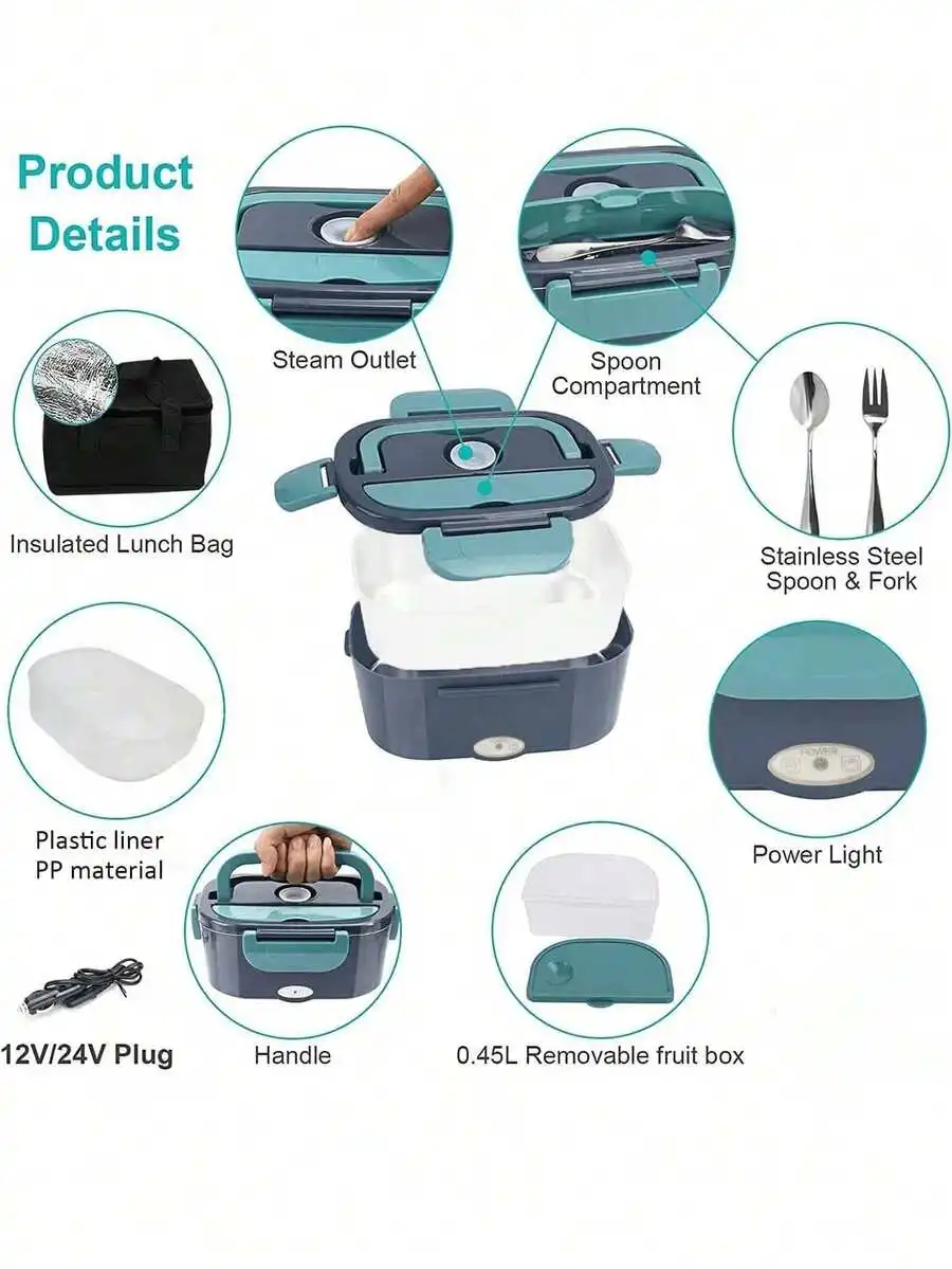Electric Lunch Box Food Warmer - Herrfilk Portable Food Heater For Car & Home - Leak Proof, Lunch Heating Microwave For Truckers