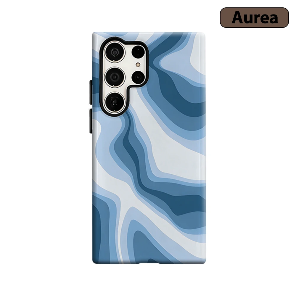 Blue White Gradient Wave Phone Case for Samsung Galaxy S26 S25 Ultra S24 S23 Ultra Plus Shockproof Double layer tough Back Cover