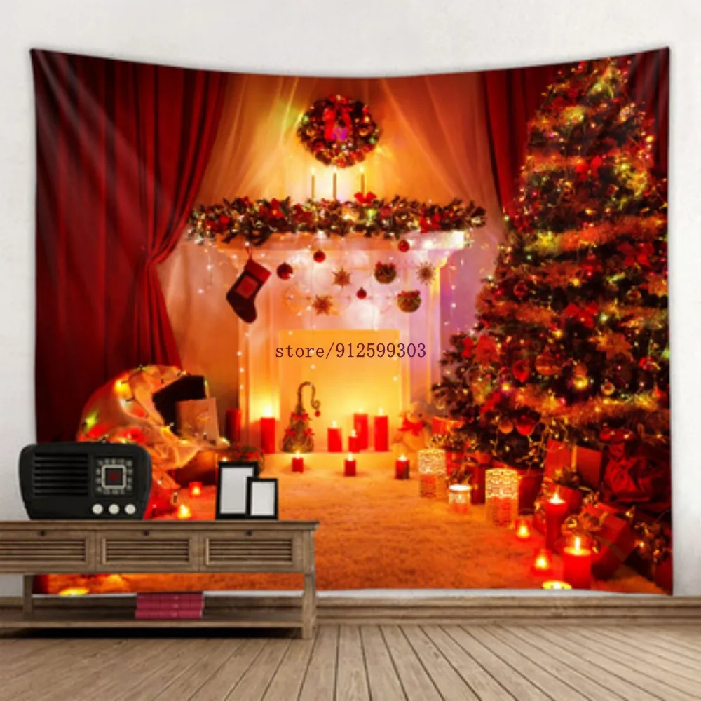 

Home decoration christmas tapestry snowflake santa winter night fireplace print wall 230x180cm tapiz