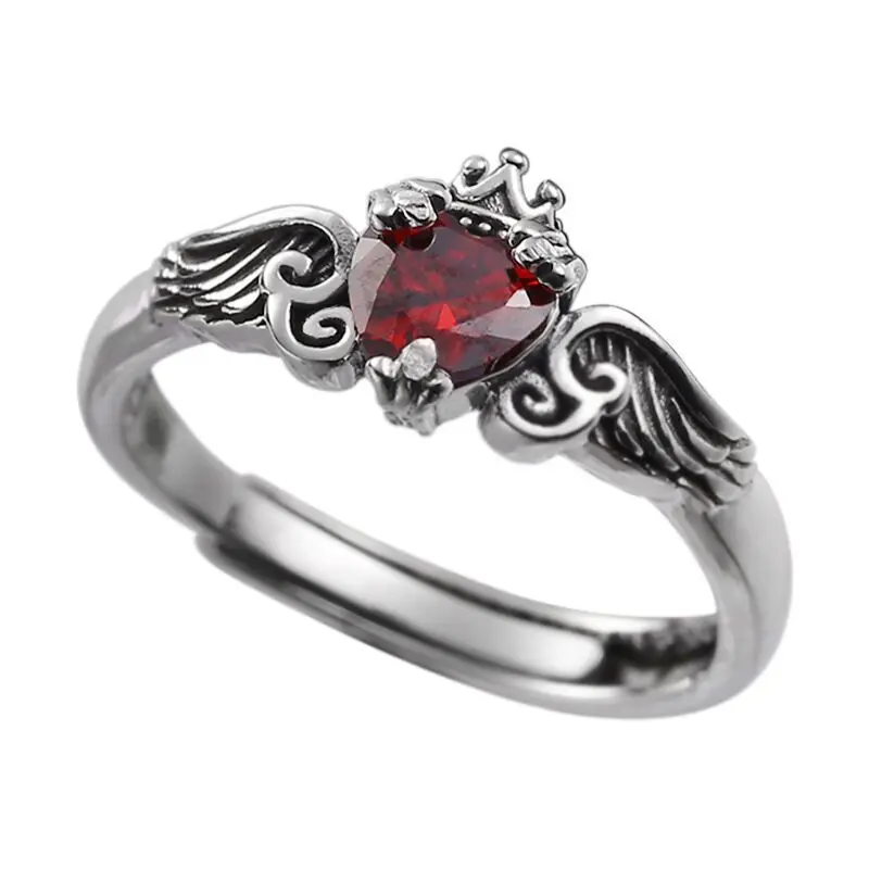 Vintage 925 Sterling Silver Wing Crystal Heart Finger Ring Open Silver Rings For Women Wedding Luxury Fine Jewelry Brand Gift
