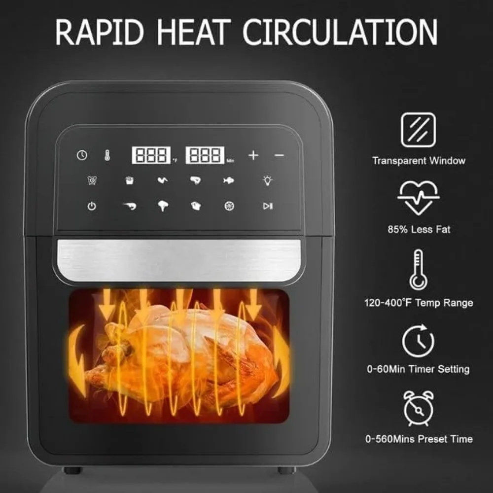 Friggitrice ad aria 8 in 1 con capacità di 6,5 Qt e finestre facili da visualizzare, 95% meno di olio, cestello antiaderente per arrostire, cuocere al forno, disidratare, riscaldare