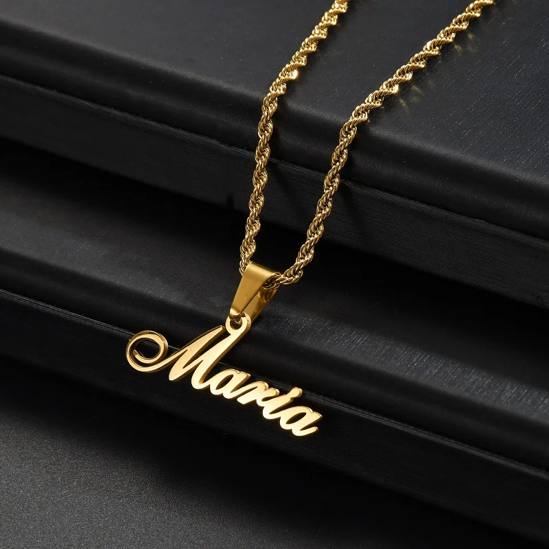 Custom Name Necklaces Stainless Steel Rope Chain Necklace For Men Women Personalized Pendant Jewelry Trendy Accessories Gift