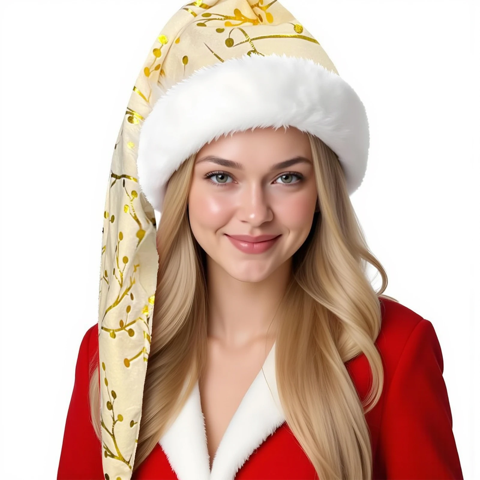 

1Pc Christmas Santa Hat Xmas Hat with Comfort Lining And Large Plush Brim Santa Cap for Unisex Women Men Christmas Dress-Up