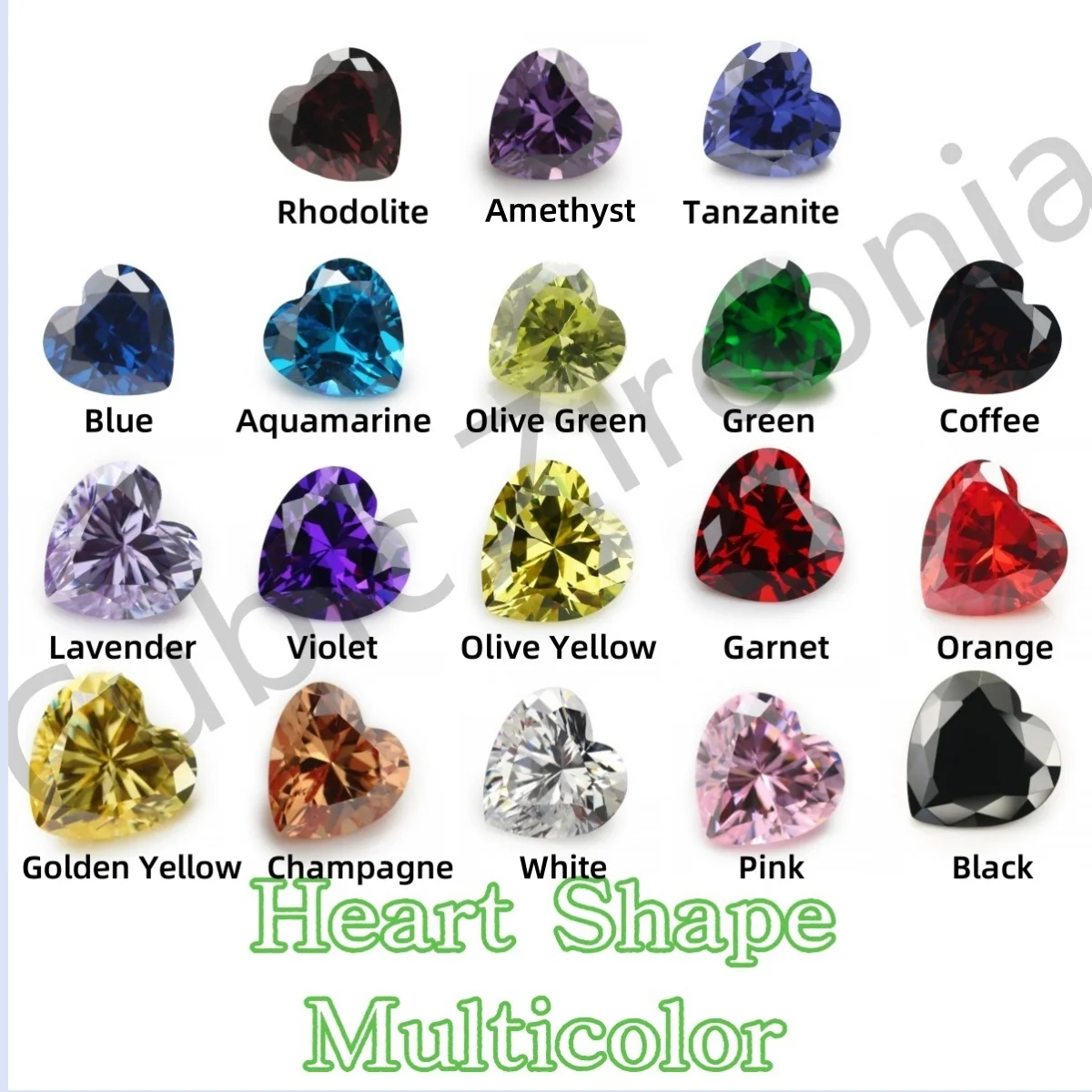 

3x3~15x15mm Heart Shape White, Green,Aquamarine, Blue,Orange,Pink AAAAA Cubic Zirconia Loose cz beads for Jewelry
