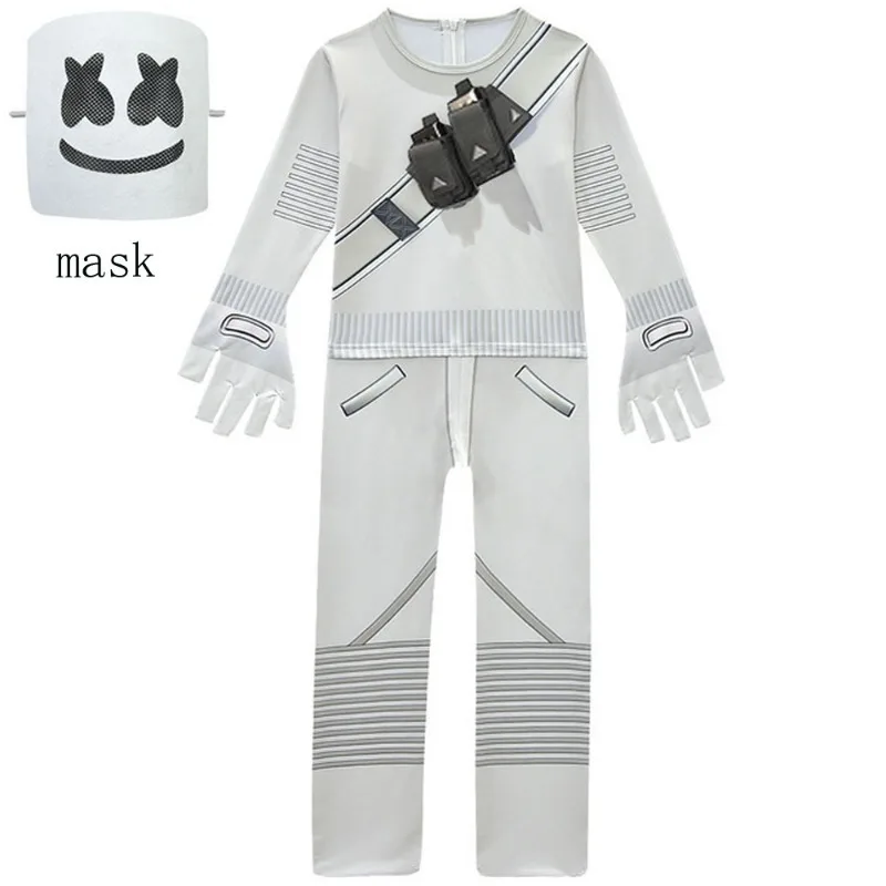 Kids Halloween Costume Boys Marshmello DJ Mask Interesting Jumpsuit Headgear Hoodies Suit Music Christmas Party Costume for Kids