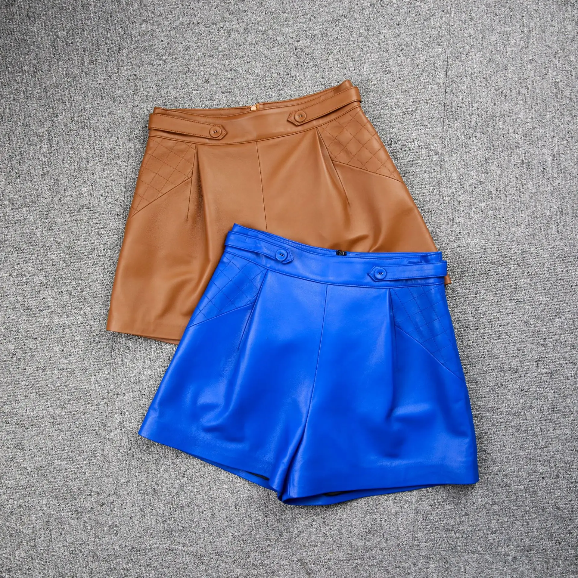 2022 Autumn Korean Style Women's High Quality Genuine Leather High-rise Shorts B303