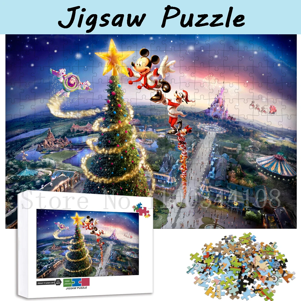 Disneyland Christmas Jigsaw Puzzles 300/500/1000 Pieces Mickey Mouse Buzz Lightyear Puzzles for Children New Year Gifts