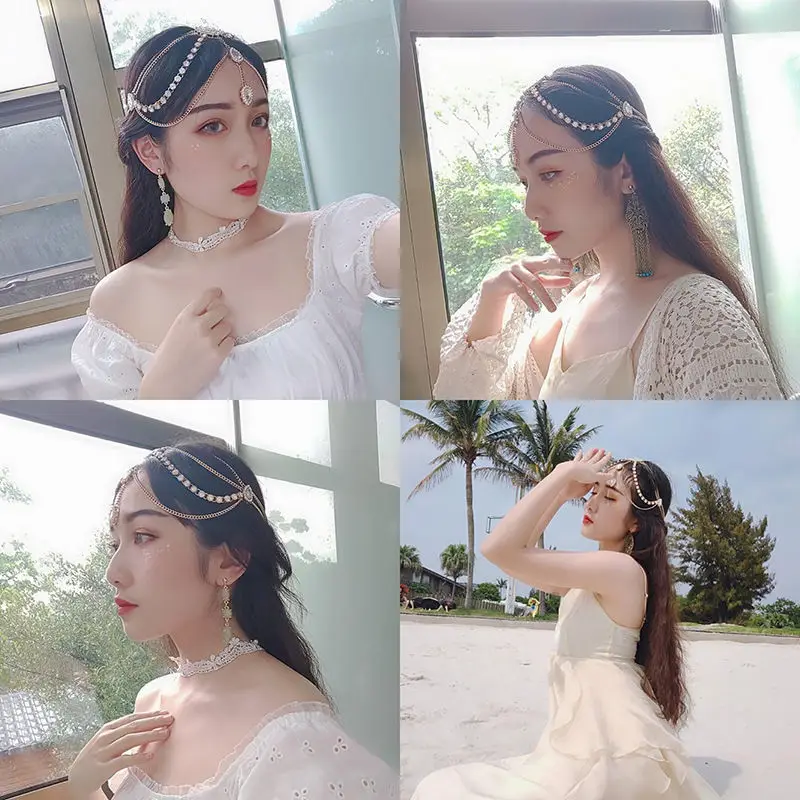 Luxury Bohemian Style Headdress Hair Accessories Female Super Fairy Ethnic Style Head Chain Crystal Bride Headpiece Halloween