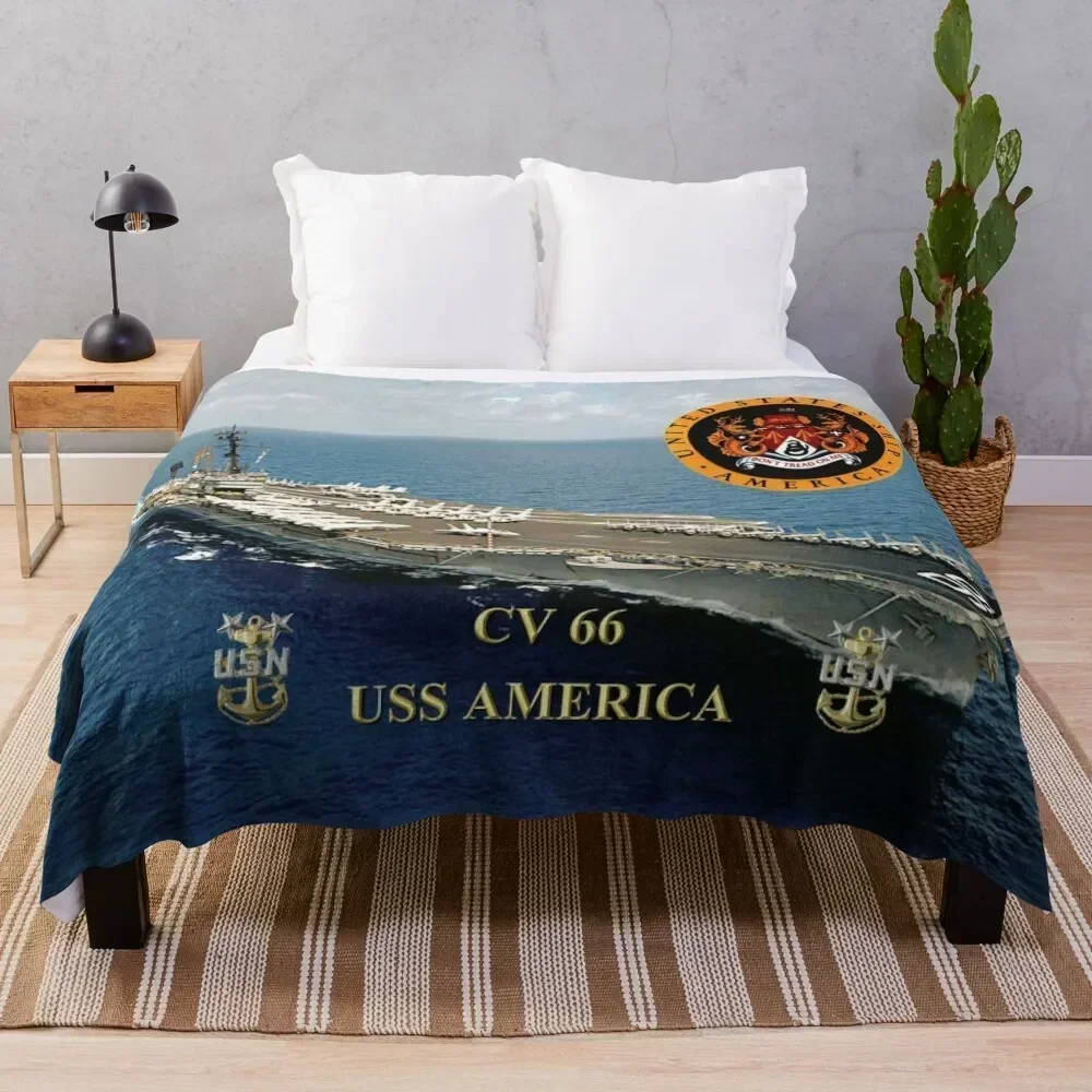 CV-66 USS America Throw Blanket Warm Accent Blanket for Living Room Decoration