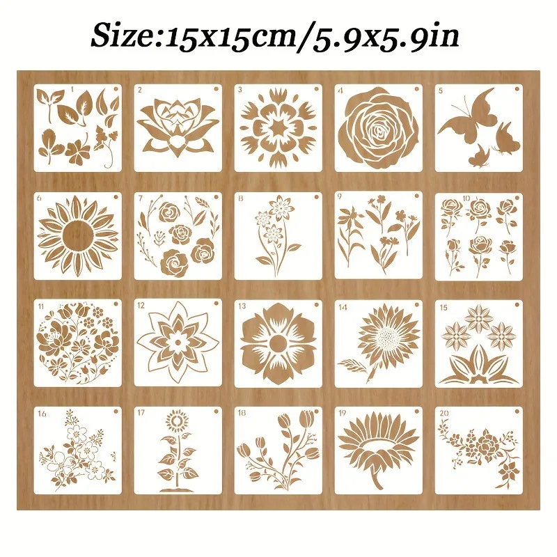 

20PCS Flower Stencils for Painting Reusable Plastic Stencil Paint Template for Crafts Wood Glass Canvas Home Decor DIY Projects