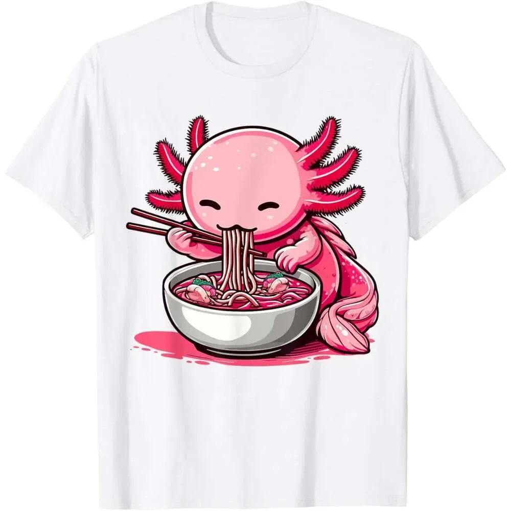 

Футболка мужская аниме Kawaii Axolotl Eating Ramen Noodles Kids Teen Girl Boy Футболка Рубашки Футболка с графическим рисунком Повседневная футболка с коротким рукавом