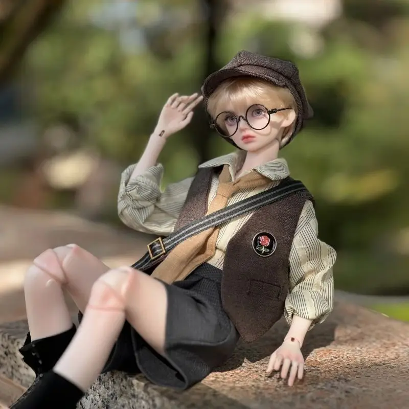 1/4 1/5 roupas de boneca terno para 45/36cm boneca bjd topo + shorts + chapéu + colete + saco + meias estilo retro academia vestir-se acessórios de boneca