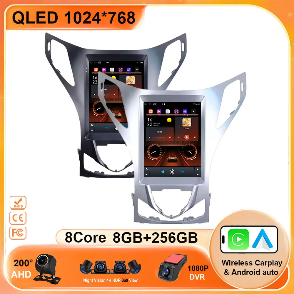 9,7-дюймовый Android 14 авто стерео автомобильный радиоприемник мультимедийный плеер для Hyundai Azera 2011-2013 авто GPS Tesla Style головное устройство WIFI BT