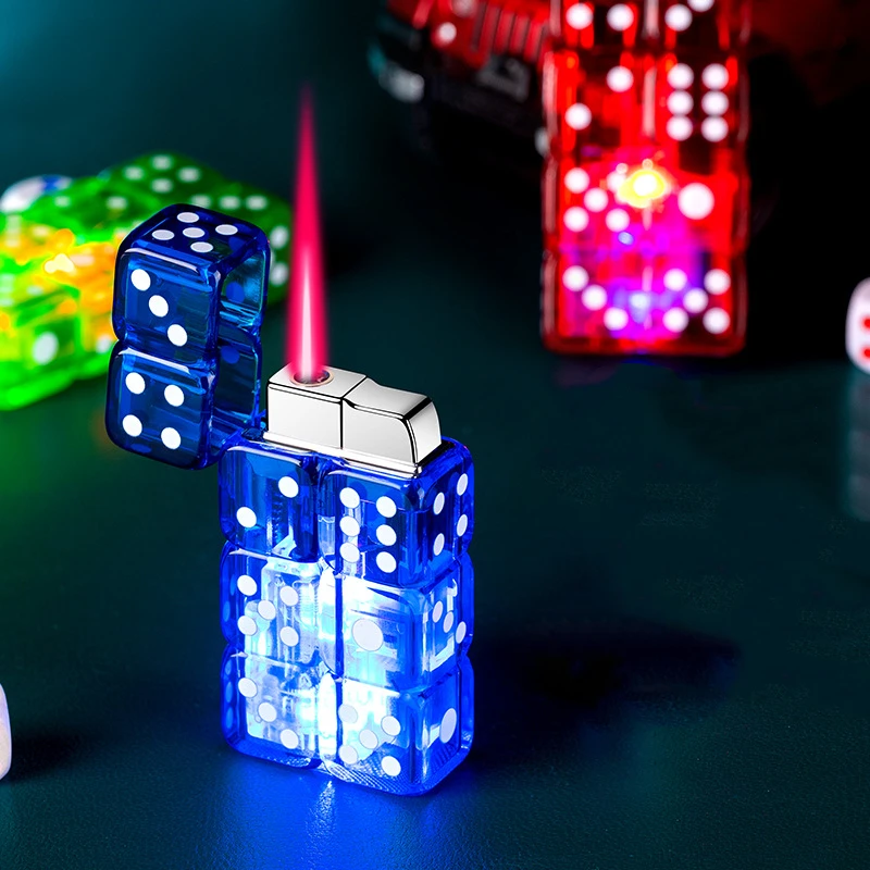 Creative Colorful Lantern Double Row Dice Butane Gas Lighter Transparent Body Windproof Red Flame Smoking Accessories Gadgets