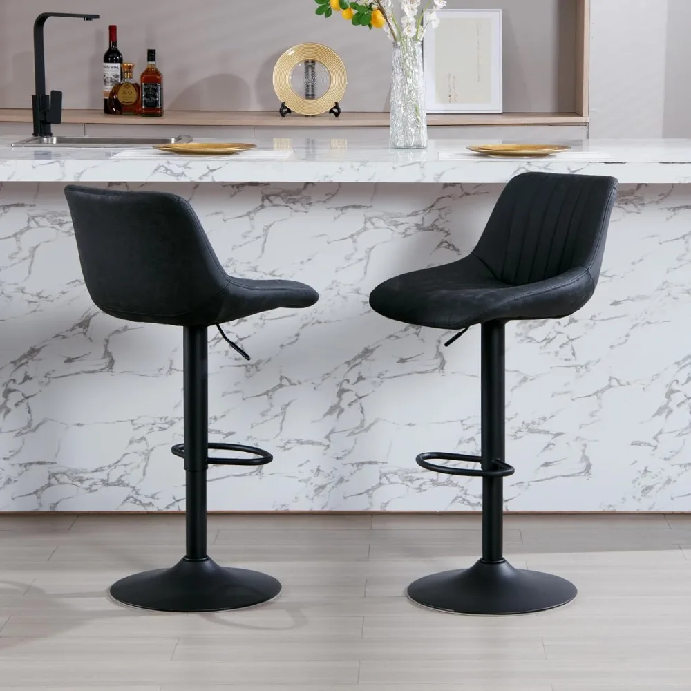 바스툴 3개 세트, 등받이가 있는 회전식 카운터 높이 조절 가능 바스툴, 발판이 있는 덮개를 씌운 인조 가죽 바 의자, 모던