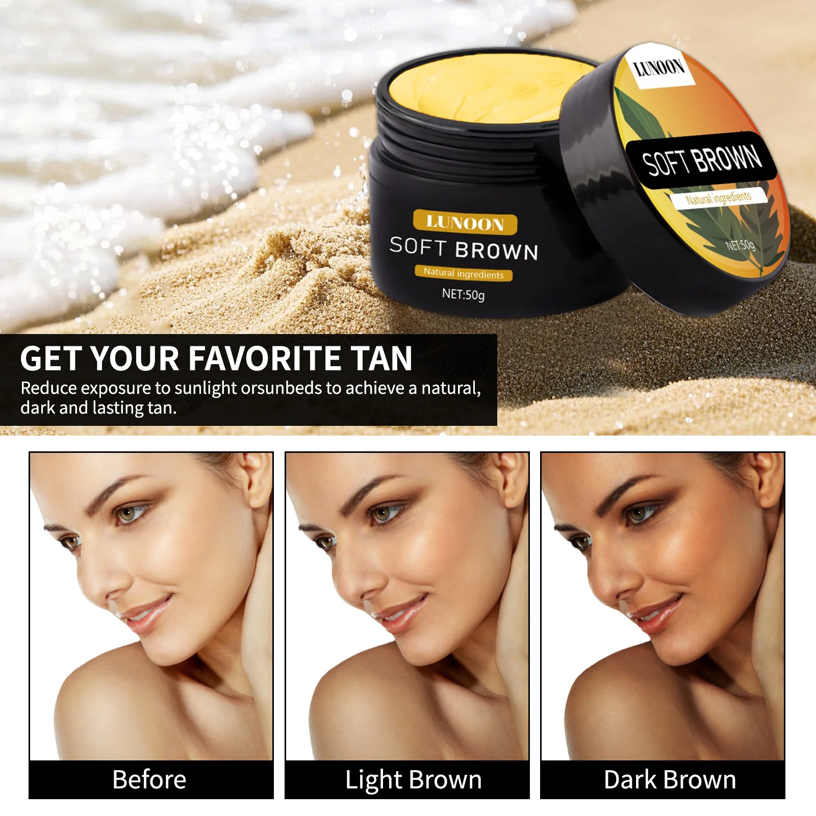 كريم تسمير البشرة Suntan يحمي الإشعاع طويل الأمد برونزي لتسمير البشرة مغذي يخلق تأثيرًا أسودًا طبيعيًا للوجه والجسم