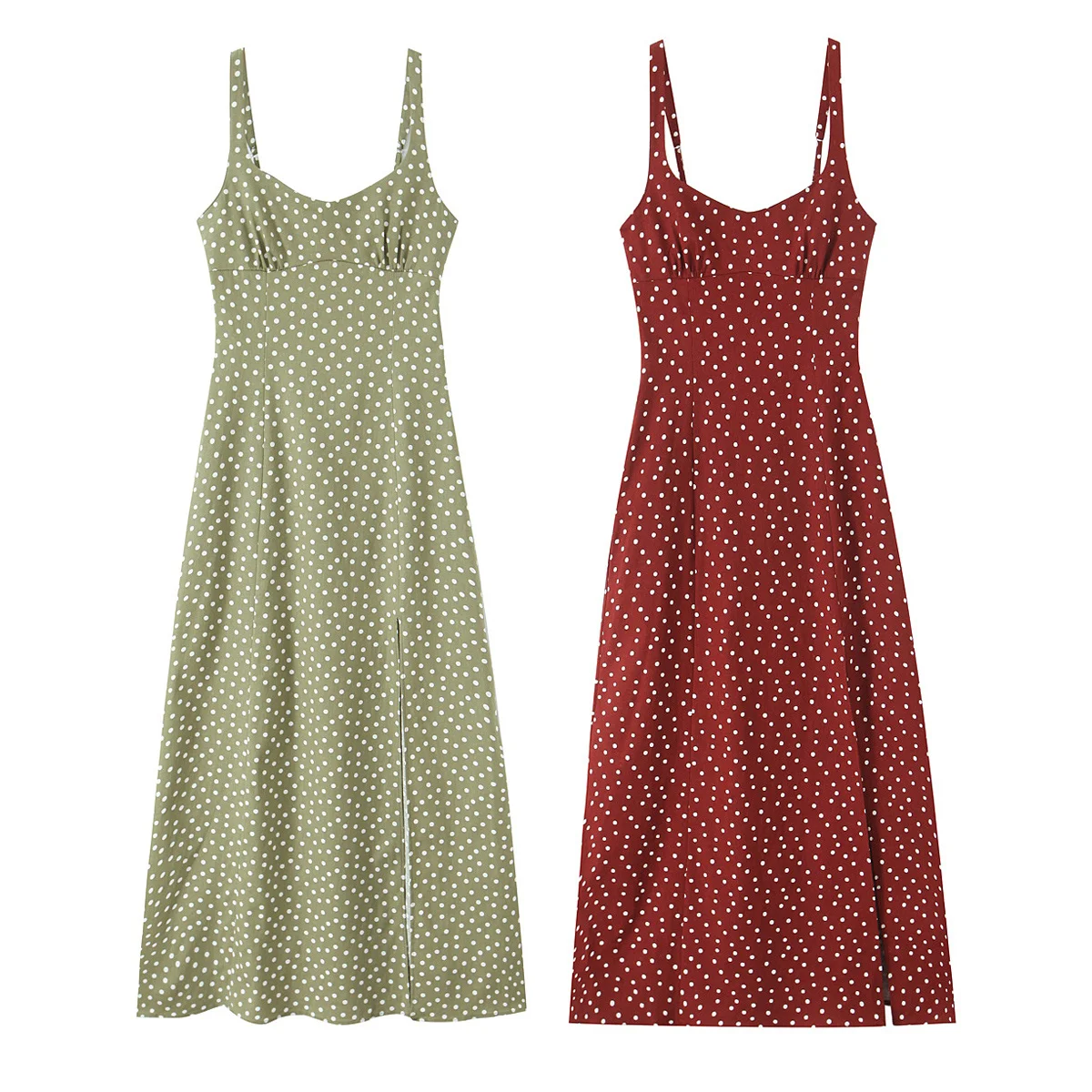 Ele High Waist Midi Dr Polka Dot Blend Slim Fit Kleid mit Riemen für Damen Frühling Sommer Herbst Faion Damen Dr