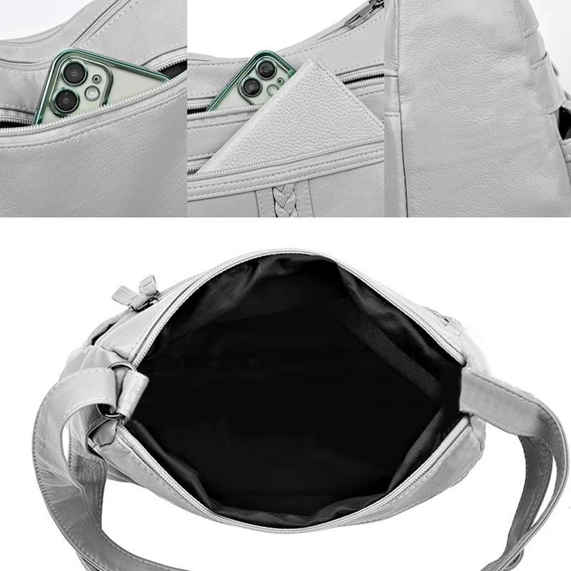 Verstellbare Hobo-Tasche aus weichem Leder, mehrfarbige lässige Umhängetasche für Damen für den täglichen Gebrauch. – Detail 7