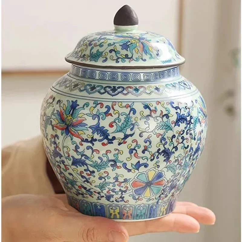 中国セラミック茶筒蓋付きセラミックレトロ装飾瓶ホーム防湿収納ボックスコーヒー豆ナッツ保存瓶