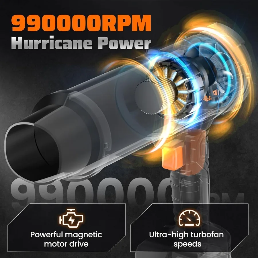 منفاخ أوراق الشجر اللاسلكي 990000 دورة في الدقيقة 21 فولت منفاخ أوراق الشجر الكهربائي المحمول مع بطاريات 2 × 4.0 أمبير في الساعة شاحن سريع خفيف الوزن لقانون الفناء