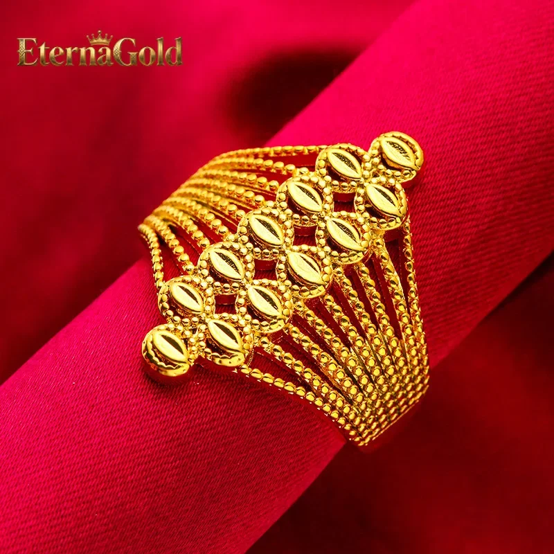 

EternaGold 24K Gold Openwork Big Flower Ring | AU999 Pure Gold, 3D layered petals with diamond accents, adjustable for elegant