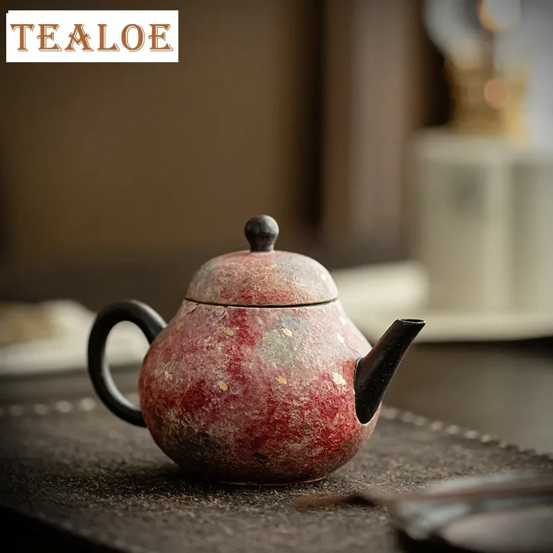 

135ML Handmade Rock Mineral Colored Pottery Teapot Zen Pear Shaped Pot Tea Maker Kettle With Infuser Chinese Tea Set Ornaments