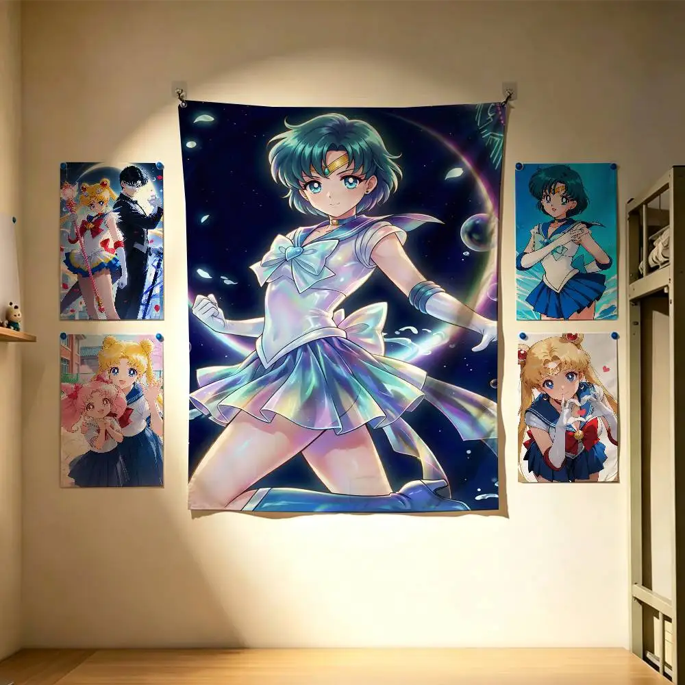 S-Sailor Moon Flags Wall Hanging Background Art Banner for Bedroom Home Outdoor Decor