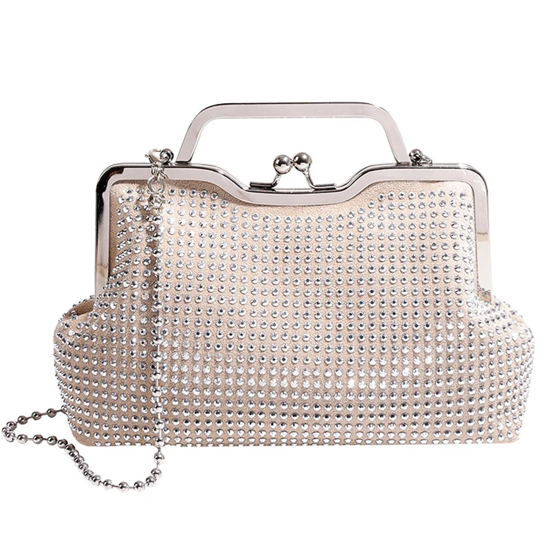Vintage Handle Rhinestones Evening Party Clutch Bag Shiny Purses Handbags Metal Handle Luxury Designer Handbag Womens Hand Bag