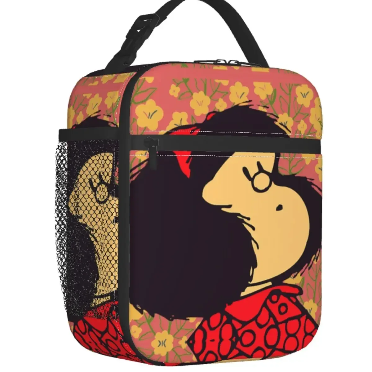 Custom Mafalda And Flowers Lunch Bag Men Women Thermal Cooler Insulated Lunch Box for Kids School Children