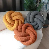 Nordic Ins Lamb Velvet Pillow Two-strand Rope Pan Flower Round Pillow Sofa Backrest Hand-woven Seat Cushion Cushion