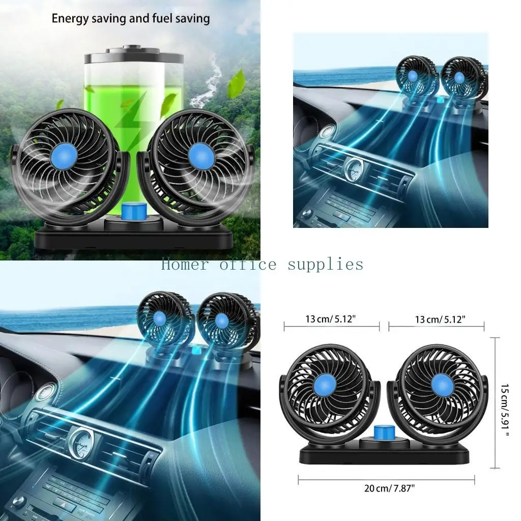 

K43B 12/24V/USB Portable Mini Car Fan 360 Degree All-Round Adjustable Auto Air Cooling Dual for Head Fans Quiet Small Desktop