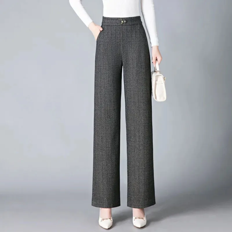 2023 New Spring Autumn Office Wide Leg Pants Women Casual High Waist Thicken Pantalones New Large size Straight OL Sweatpants