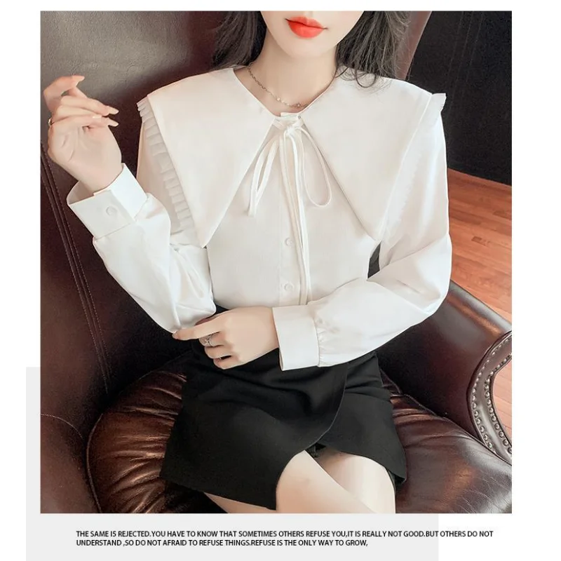 Camicia francese con colletto a bambola dolce per donna Top in chiffon a maniche lunghe stile nuovo design primaverile