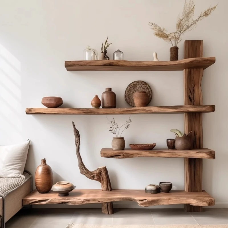 

Ancient wood wabi-sabi wind bookshelf storage shelf floor-to-ceiling multi-layer