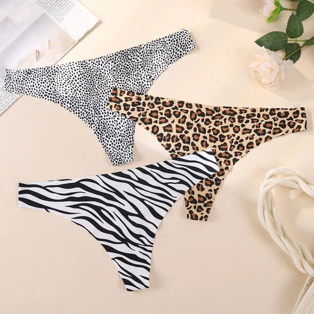 

Thin Ice Silk Leopard Panties Dots Low Waist Underwear for Women Stripe Lingerie Traceless Thong Gifts